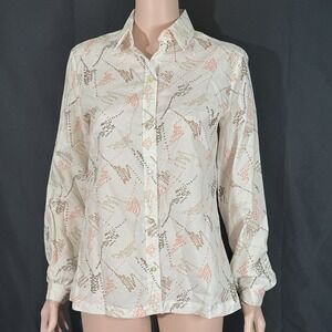 Jack Winter Vintage 70s Blouse Dagger Collar Abstract Geometric Tan Brown M